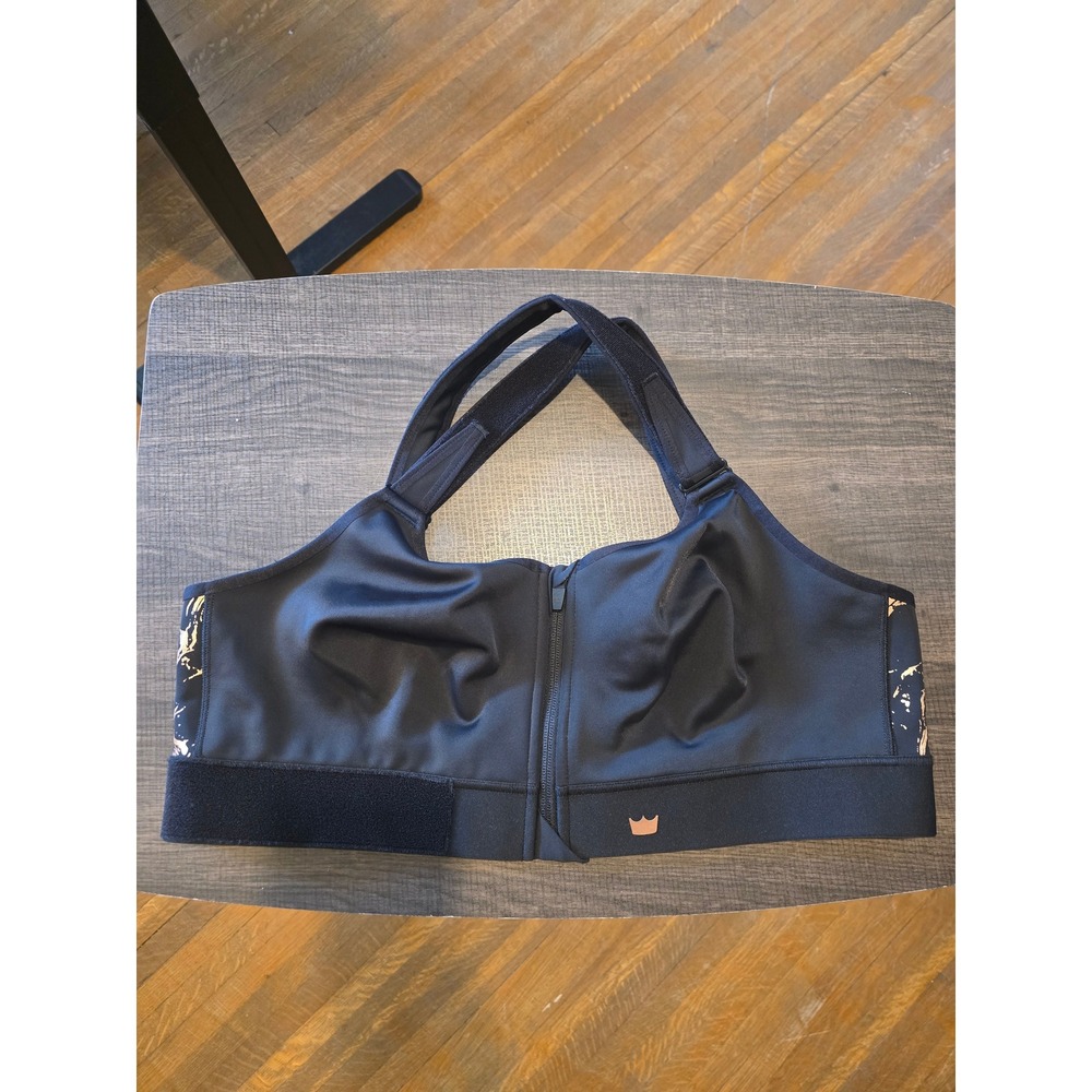 Shefit Flex Sports Bra Black Gold Marble 2 Luxe Front Zip Adjustable NWOT